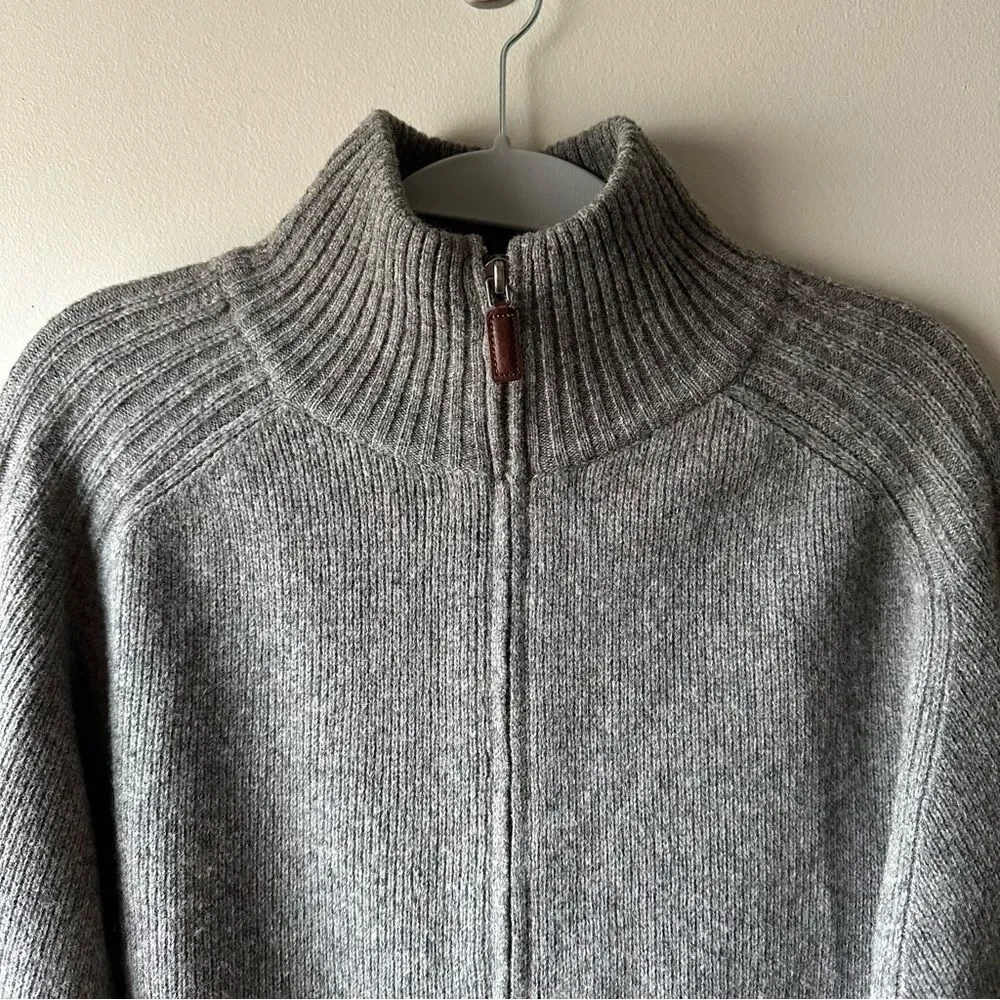 J. Crew Men's Lambs Wool Gray Full-Zip Mock Neck Minimalist Sweater Size XL